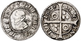 1638. Felipe IV. Barcelona. 1 croat. (Cal. 980) (Cru.C.G. 4414h). 3,23 g. Hojita. Ex Áureo 21/05/1996, nº 476. Escasa. MBC-/MBC+.