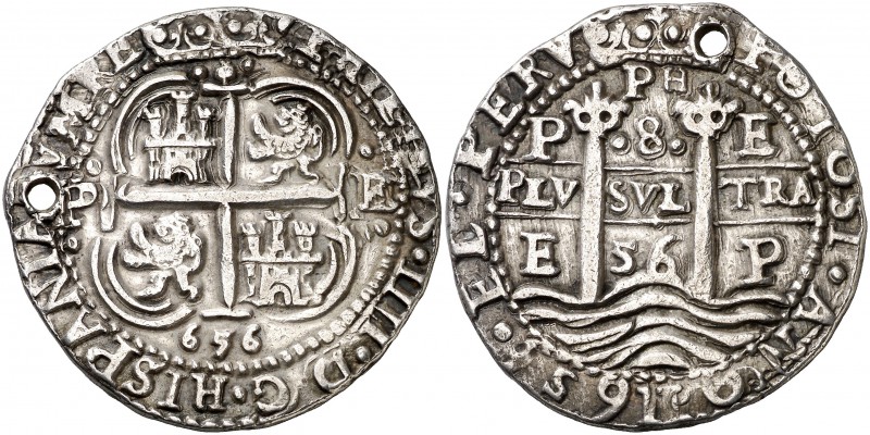 1656. Felipe IV. Potosí. E. 8 reales. (Cal. 412) (Lázaro 146). 27,08 g. Redonda....