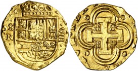 1(...). Felipe IV. Sevilla. R. 8 escudos. (Cal. tipo 15). 26,78 g. Muy bella. Golpe en reverso. Brillo original. Rara así. (EBC+).