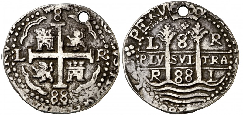 1688. Carlos II. Lima. R. 8 reales. (Cal. 219) (Lázaro 4). 26,16 g. Redonda. Tip...