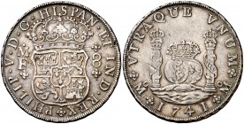 1741. Felipe V. México. MF. 8 reales. (Cal. 791). 26,80 g. Columnario. Rayitas. Bonito color. MBC+/MBC.