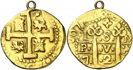 172(...). Felipe V. Lima. M. 8 escudos. (Cal. tipo 6). 27,18 g. L-8-M / P-V-A / 7-2-(...) Con anilla. (MBC-).