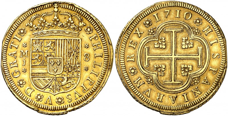 1710. Felipe V. Madrid. J. 8 escudos. (Cal. 74, indica rarísima, sin precio) (Ca...