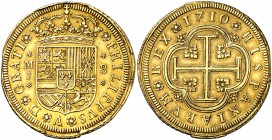 1710. Felipe V. Madrid. J. 8 escudos. (Cal. 74, indica rarísima, sin precio) (Cal.Onza 358) (López Chaves cita este año sólo de acuñación macuquina) 2...