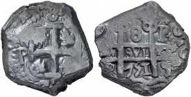 1751. Fernando VI. Potosí. q. 8 reales. (Cal. 363 var) (Kr. 40, indica "rare" sin precio). 26,85 g. Marca de ceca y ensayadores intercambiados. Pátina...