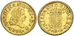 1756. Fernando VI. Madrid. JB. 1/2 escudo. (Cal. 253). 1,73 g. Tercer busto. Leves rayitas. MBC.