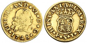 1748. Fernando VI. Sevilla. PJ. 1/2 escudo. (Cal. 261). 1,75 g. MBC-/MBC.