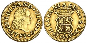 1759. Fernando VI. Sevilla. JV. 1/2 escudo. (Cal. 276). 1,75 g. MBC/MEBC+.