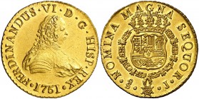 1751. Fernando VI. Santiago. J. 8 escudos. (Cal. 72) (Cal.Onza 644). 27 g. Bella. Brillo original. Acuñación muy centrada. S/C.