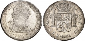 1780. Carlos III. Lima. MI. 8 reales. (Cal. 861). 26,83 g. Muy bella. Brillo original. Rara y más así. S/C-.