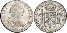1789. Carlos III. Lima. IJ. 8 reales. (Cal. 874). 26,60 g. Leves marquitas. Bella. Brillo original. Escasa y más así. EBC+.