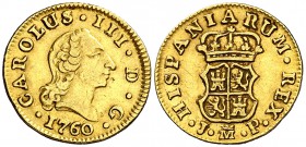 1760. Carlos III.			 Madrid. JP. 1/2 escudo. (Cal. 753). 1,77 g. MBC/MBC+.