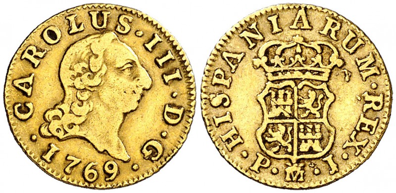 1769. Carlos III. Madrid. PJ. 1/2 escudo. (Cal. 763). 1,76 g. Ex Áureo 19/12/200...