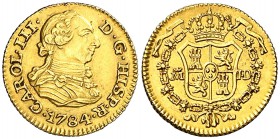 1784. Carlos III. Madrid. JD. 1/2 escudo. (Cal. 776). 1,73 g. Leve rayita. Bella. Escasa así. EBC/EBC+.