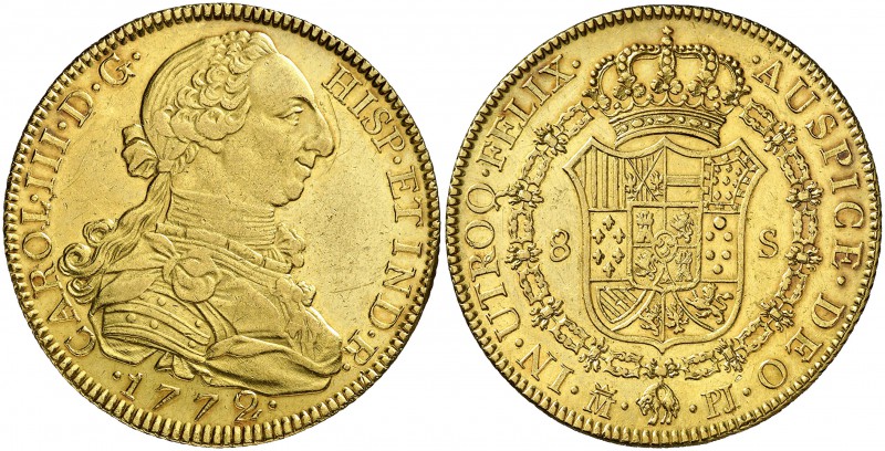 1772. Carlos III. Madrid. PJ. 8 escudos. (Cal. 51) (Cal.Onza 722). 27,03 g. Míni...