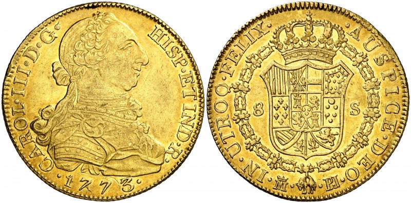 1773. Carlos III. Madrid. PJ. 8 escudos. (Cal. 53) (Cal.Onza 722 var). 26,95 g. ...