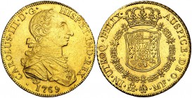 1769. Carlos III. México. MF. 8 escudos. (Cal. 84) (Cal.Onza 756). 26,99 g. Tipo "cara de rata". Rarísima. (EBC).
