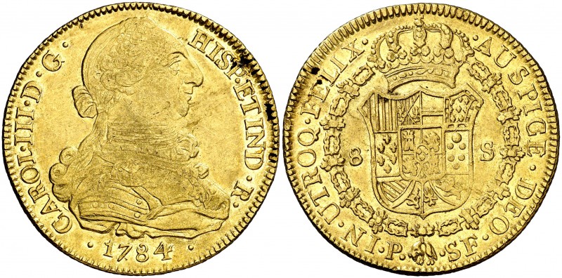 1784. Carlos III. Popayán. SF. 8 escudos. (Cal. 137) (Cal.Onza 820) (Restrepo 73...