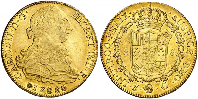 1788. Carlos III. Sevilla. C. 8 escudos. (Cal. 263) (Cal.Onza 969). 26,93 g. Mín...