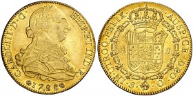 1788. Carlos III. Sevilla. C. 8 escudos. (Cal. 263) (Cal.Onza 969). 26,93 g. Mínimas rayitas. Bella. Parte de brillo original. Escasa así. EBC.