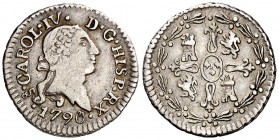 1790. Carlos IV. Santiago. 1/4 de real. (Cal. 1445). 0,80 g. Busto de Carlos III. Ordinal IV. Buen ejemplar. Rara y más así. MBC+.