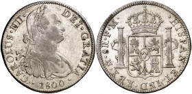 1800. Carlos IV. México. FM. 8 reales. (Cal. 695). 26,83 g. Pequeño resello oriental. Parte de brillo original. MBC/MBC+.