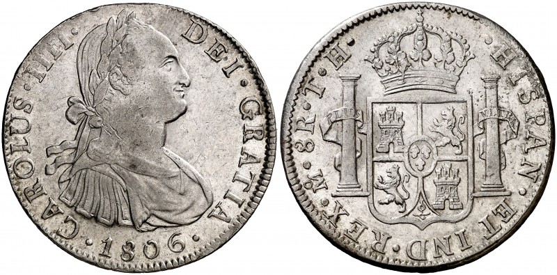 1806. Carlos IV. México. TH. 8 reales. (Cal. 705). 26,91 g. Rayitas. Parte de br...