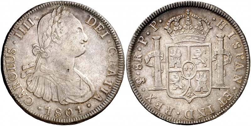 1801. Carlos IV. Potosí. PP. 8 reales. (Cal. 724). 26,87 g. Pátina atractiva. MB...