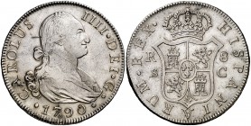 1790. Carlos IV. Sevilla. C. 8 reales. (Cal. 766). 26,82 g. La moneda más rara de esta ceca y reinado. Rayitas. MBC.