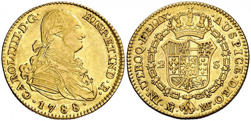 1788. Carlos IV. Madrid. MF. 2 escudos. (Cal. 322). 6,71 g. Escasa. MBC/MBC+.