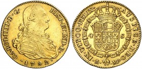 1792. Carlos IV. Madrid. MF. 4 escudos. (Cal. 202). 13,43 g. Buen ejemplar. MBC+.