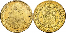 1795. Carlos IV. Lima. IJ. 8 escudos. (Cal. 12) (Cal.Onza 986). 26,87 g. Rayitas de acuñación. Parte de brillo original. MBC+.