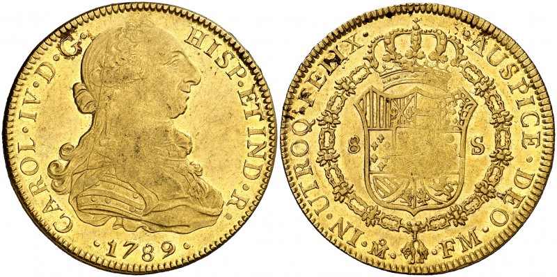 1789. Carlos IV. México. FM. 8 escudos. (Cal. 36) (Cal.Onza 1015). 27,03 g. Bust...