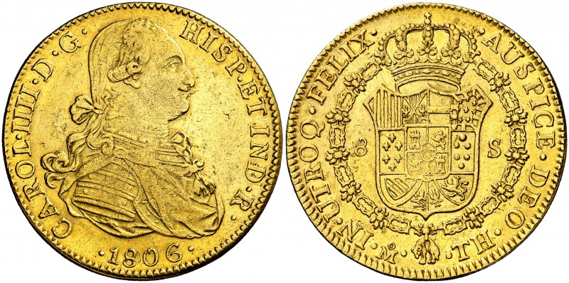 1806. Carlos IV. México. TH. 8 escudos. (Cal. 61) (Cal.Onza 1042). 26,97 g. Atra...
