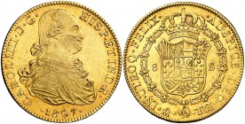 1807. Carlos IV. México. TH. 8 escudos. (Cal. 63) (Cal.Onza 1044). 26,98 g. Bella. Precioso color. EBC-/EBC.