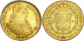 1796. Carlos IV. Popayán. JF. 8 escudos. (Cal. 75) (Cal.Onza 1059) (Restrepo 98-12). 27 g. MBC/MBC+.