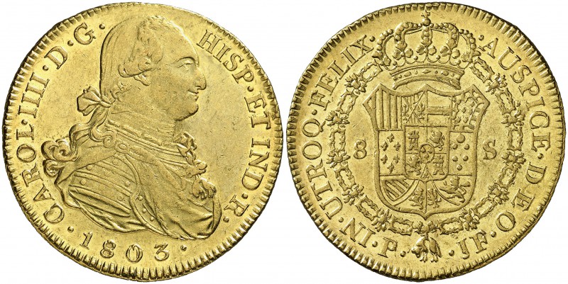 1803. Carlos IV. Popayán. JF. 8 escudos. (Cal. 82) (Cal.Onza 1066) (Restrepo 98-...