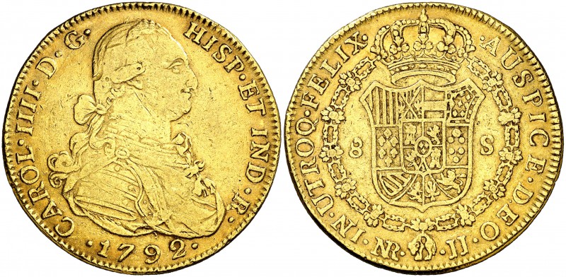 1792. Carlos IV. Santa Fe de Nuevo Reino. JJ. 8 escudos. (Cal. 121) (Cal.Onza 11...