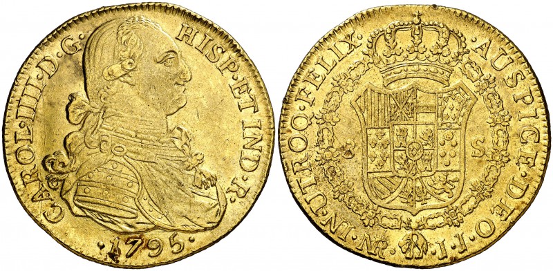 1795. Carlos IV. Santa Fe de Nuevo Reino. JJ. 8 escudos. (Cal. 125) (Cal.Onza 11...