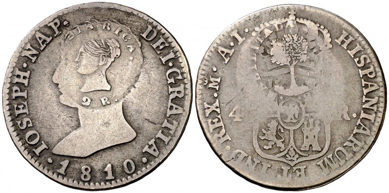 1810. José Napoleón. Madrid. AI. 4 reales. (Kr. 40). 5,54 g. Doble resello de Co...