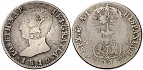 1810. José Napoleón. Madrid. AI. 4 reales. (Kr. 40). 5,54 g. Doble resello de Costa Rica (De Mey 473 y 474) realizado en 1845. Rara. MBC-.