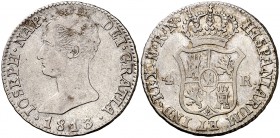 1813. José Napoleón. Madrid. RN. 4 reales. 5,92 g. Escasa. MBC.