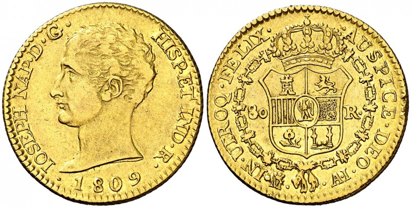 1809. José Napoleón. Madrid. AI. 80 reales. (Cal. 2). 6,74 g. Golpecito en canto...