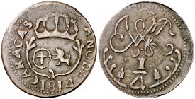 1814. Fernando VII. Caracas. 1/4 de real. (Cal. 1507). 1,98 g. CU. Buen ejemplar. Ex Sedwick 2/11/2017, nº 1188. MBC+.