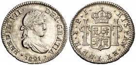 1821. Fernando VII. Potosí. PJ. 1/2 real. (Cal. 1374). 1,73 g. Bella. S/C-.