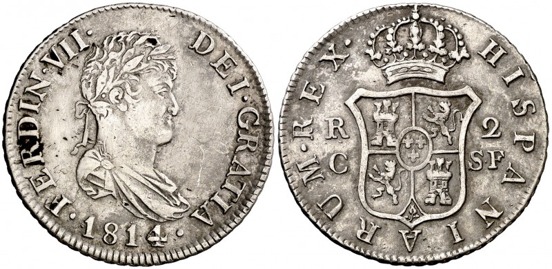1814. Fernando VII. Catalunya (Mallorca). SF. 2 reales. (Cal. 861). 5,94 g. Muy ...