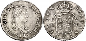 1814. Fernando VII. Catalunya (Mallorca). SF. 2 reales. (Cal. 861). 5,94 g. Muy rara. MBC/MBC+.