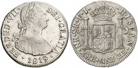 1819. Fernando VII. Santa Fe de Nuevo Reino. FJ. 2 reales. (Cal. 1012) (Restrepo 113-9). 6,62 g. Ex Áureo & Calicó 15/12/2016, nº 1760. Rara y más así...