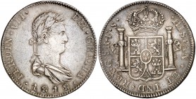 1818. Fernando VII. Guadalajara. FS. 8 reales. (Cal. 440). 26,82 g. Parte de brillo original. Buen ejemplar. Ex Colección Mariana Pineda, Áureo 16/11/...