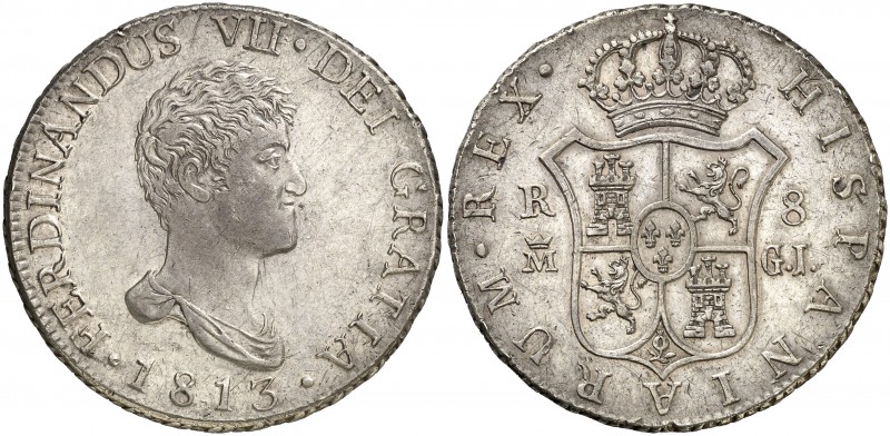 1813. Fernando VII. Madrid. GJ. 8 reales. (Cal. 501). 26,92 g. Busto desnudo. Le...